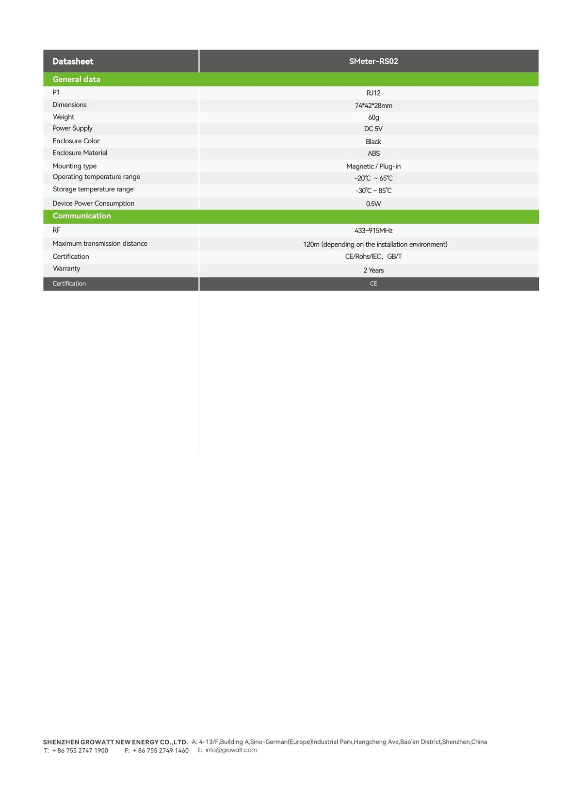 Growatt P1 Dongle (SMeter-RS02) voor AURA & NEXA